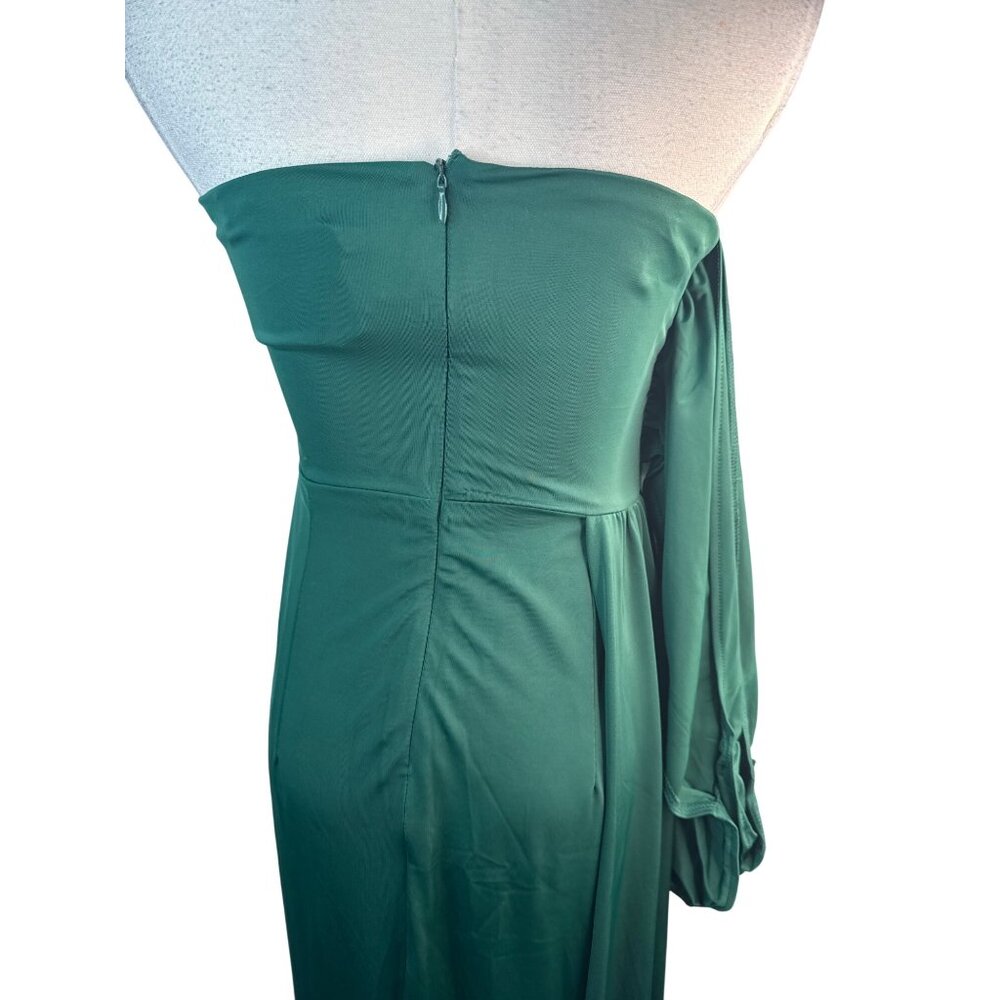 New Emerald Green Miss Ord Small One-Shoulder Draped Evening Gown Long Sleeve - Picture 7 of 16